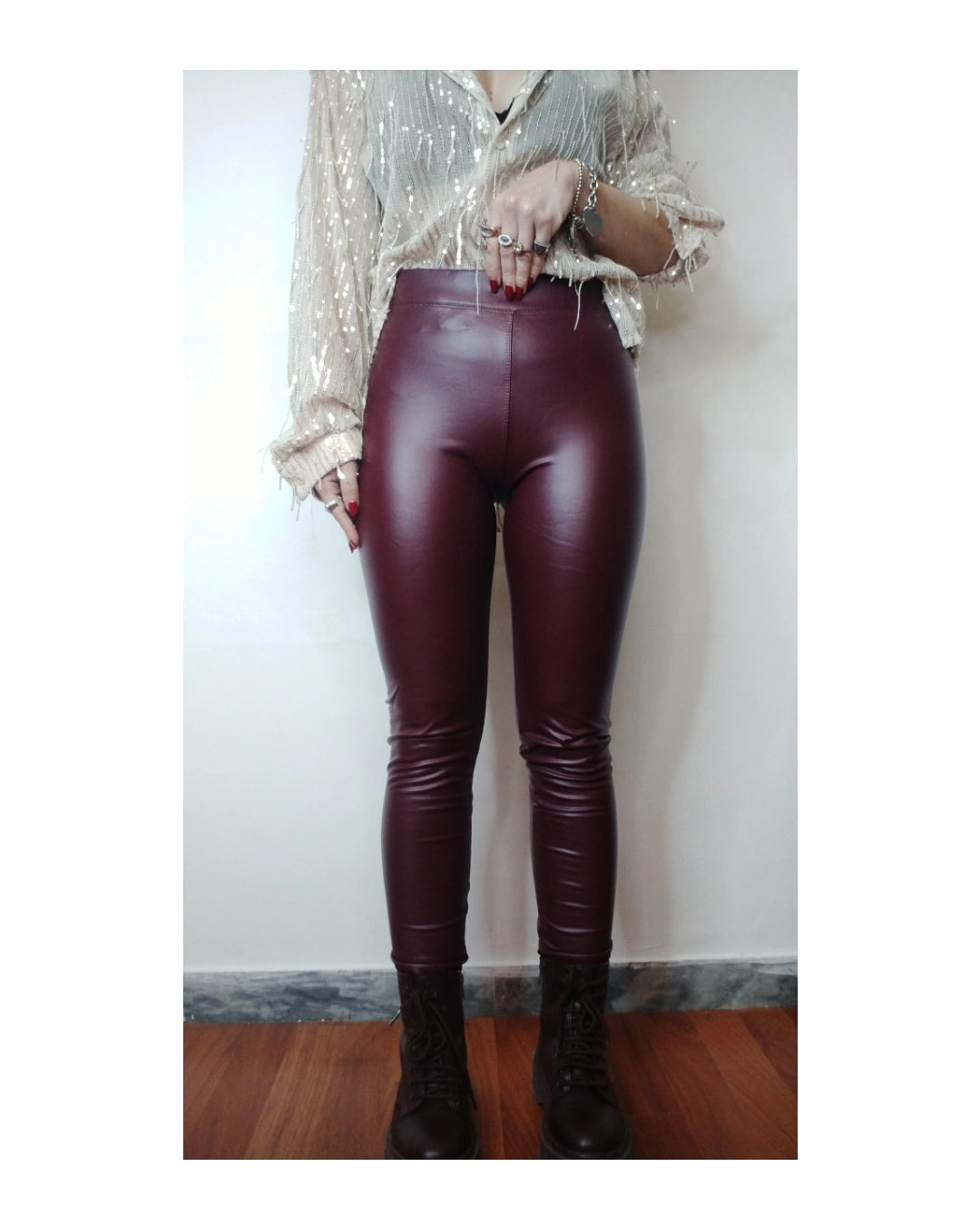 Plush faux leather leggings!