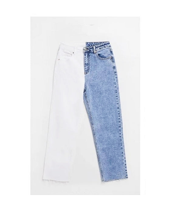 Jeans no stretch slim fit bicolor denim/bianco!