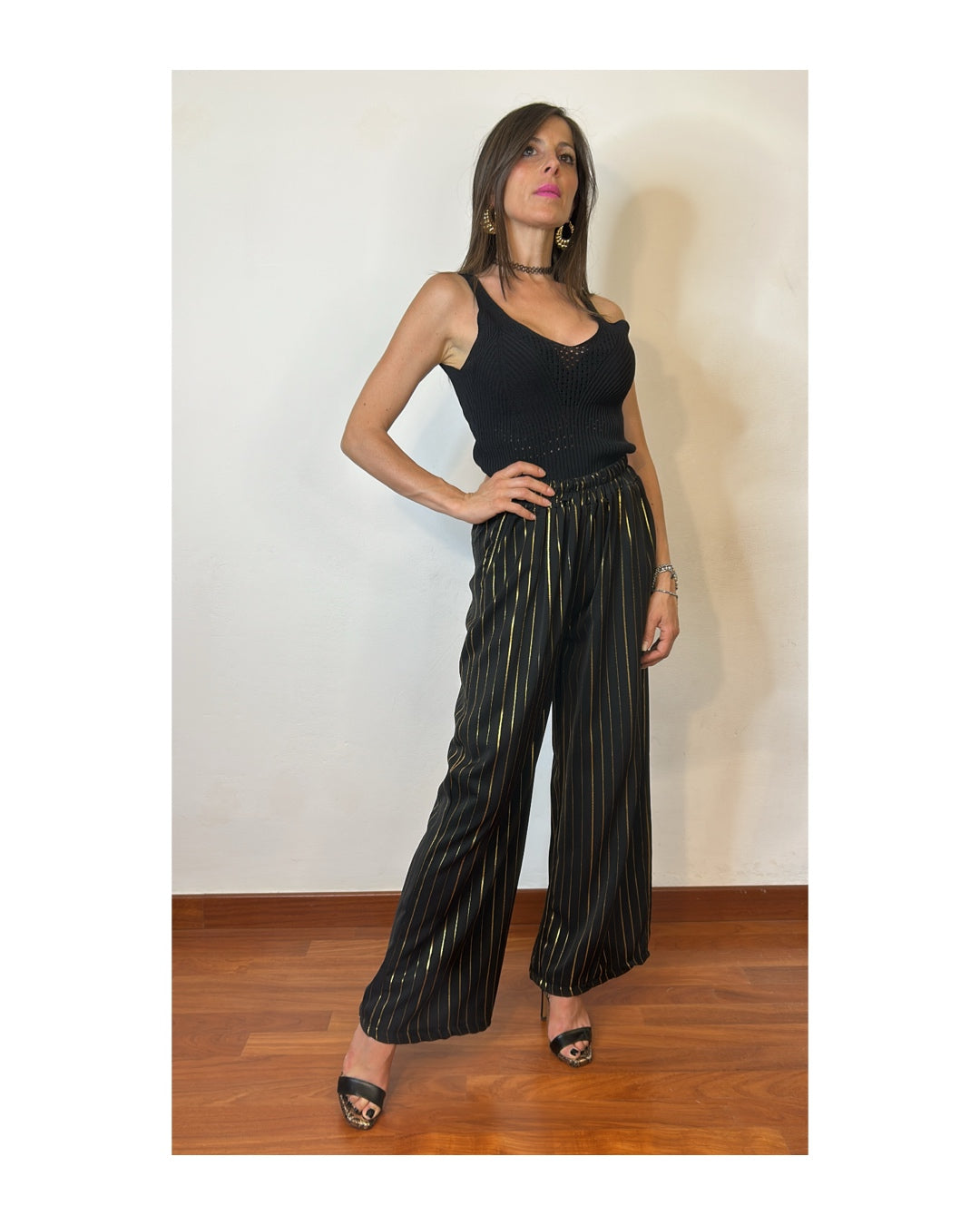 Pantalone gaucho con elastico righe oro!
