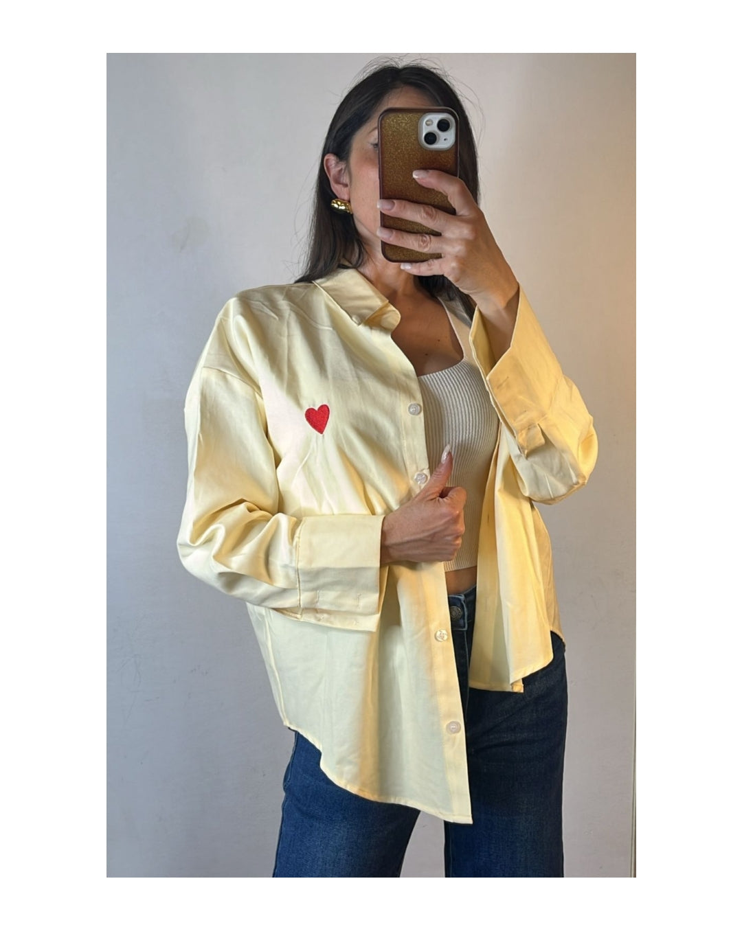 Camicia gialla 100% cotone con cuore rosso!