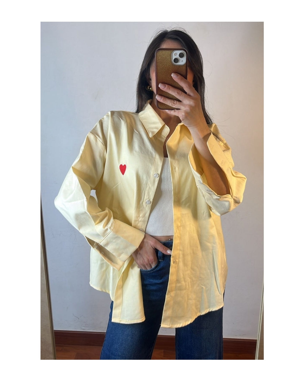 Camicia gialla 100% cotone con cuore rosso!