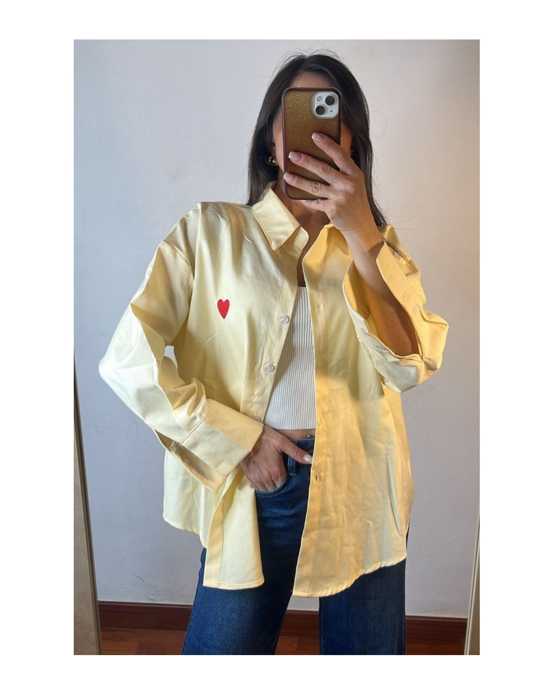 Camicia gialla 100% cotone con cuore rosso!