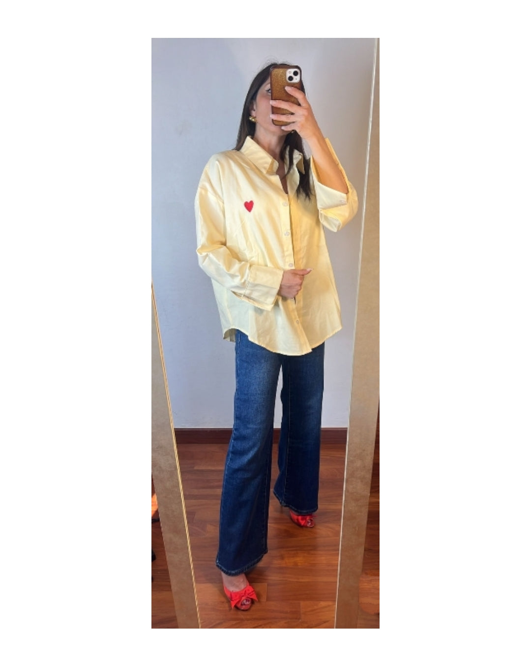 Camicia gialla 100% cotone con cuore rosso!