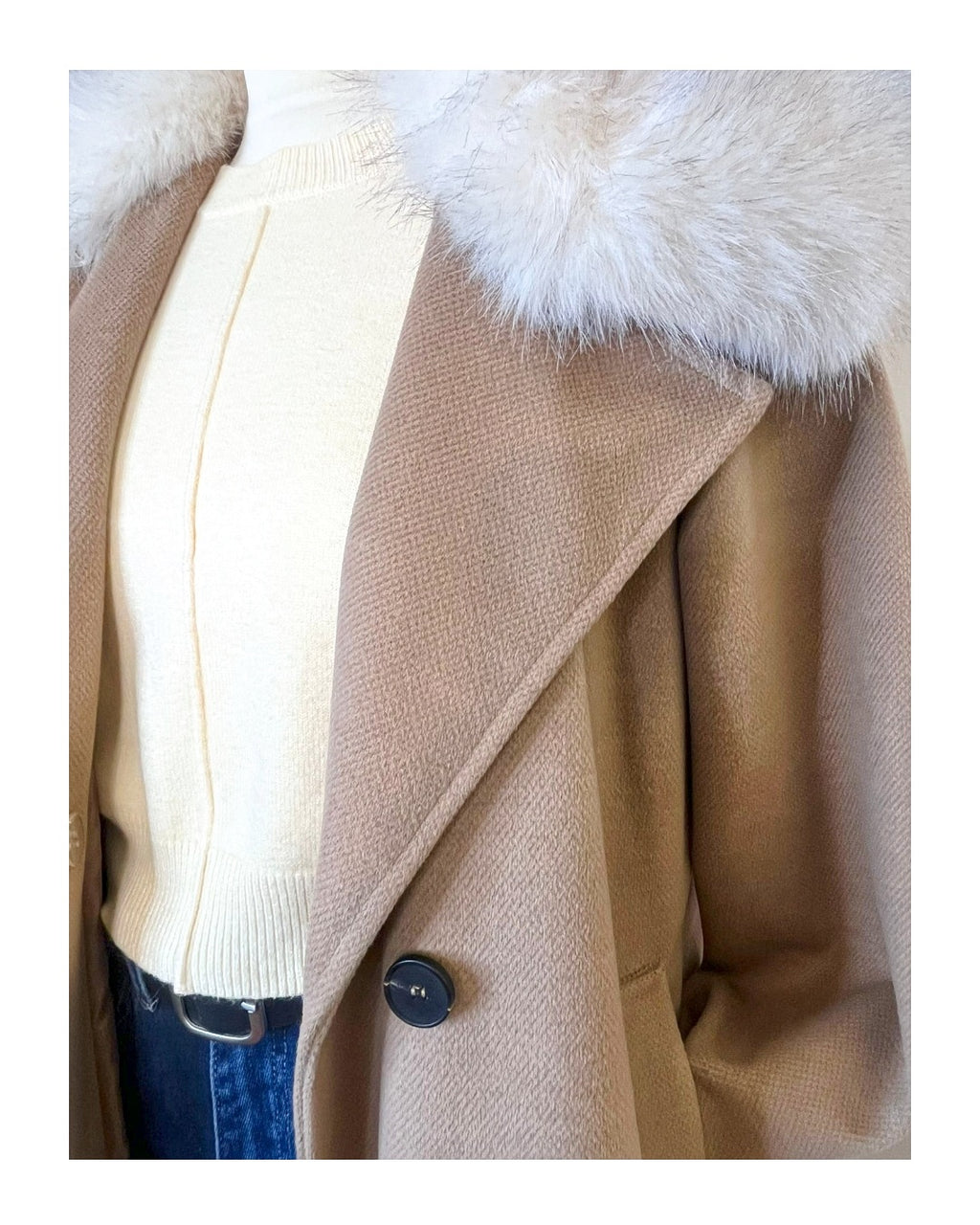 Cappotto bicolor doppiopetto con collo ecofur!