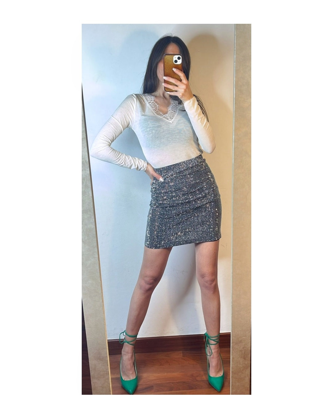 Gonna tubino 95% cotone full strass!