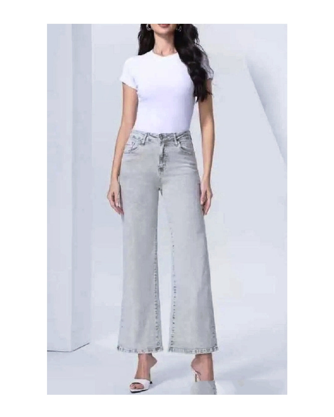 Jeans high waist straight leg, Grigio Chiaro!