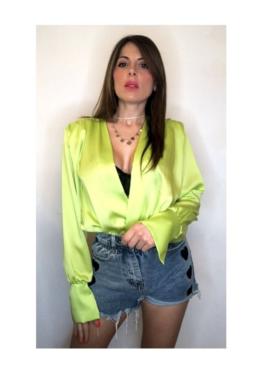 Satin body shirt, LIME!