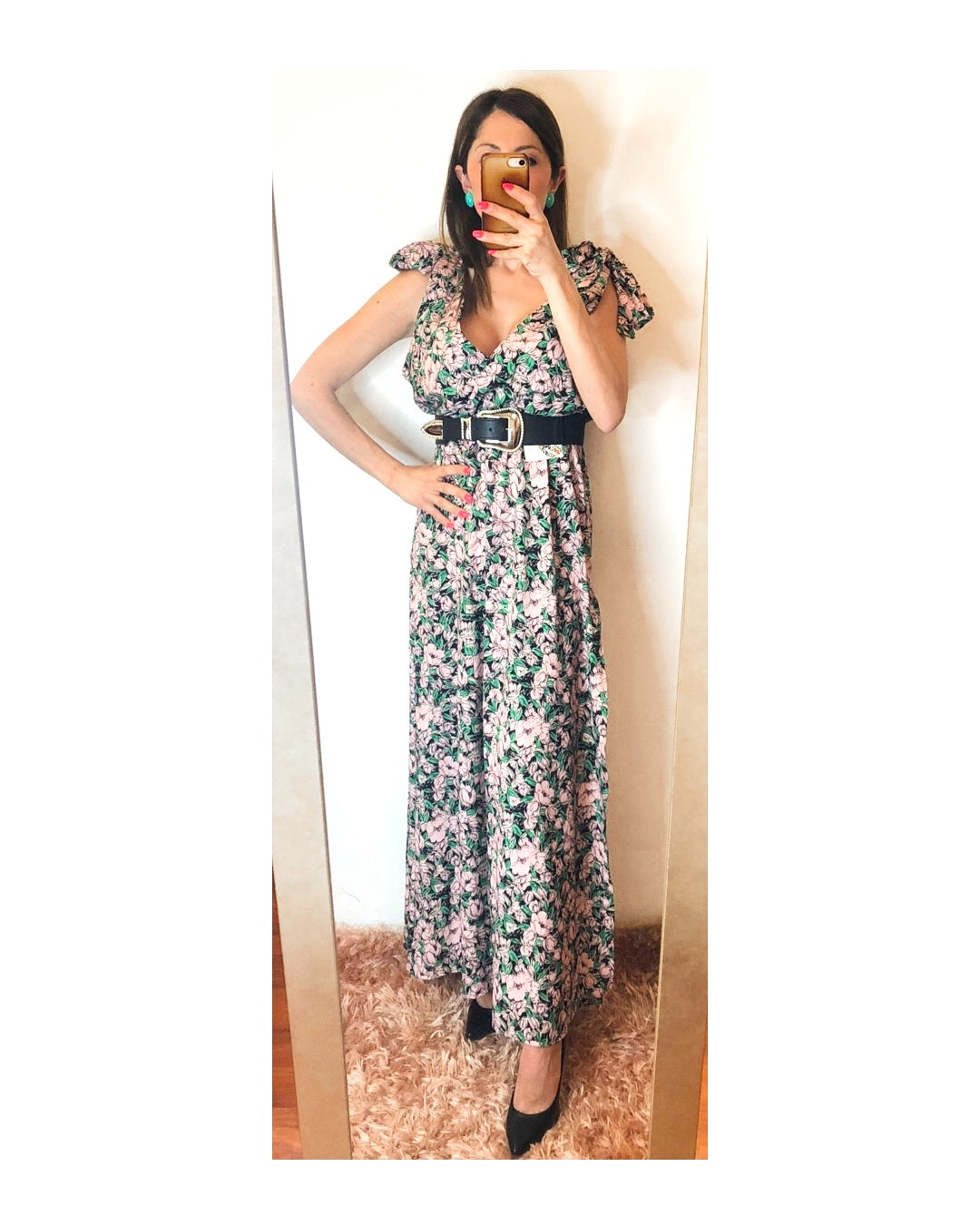 Long dress with bows and flowers, PINK/GREEN!