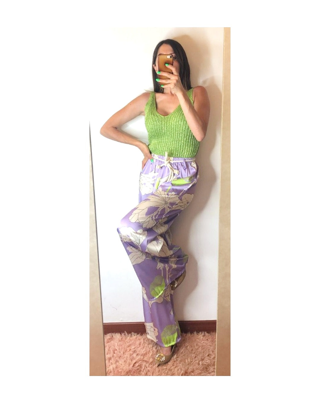 Floral palazzo trousers, LIME/LILAC!