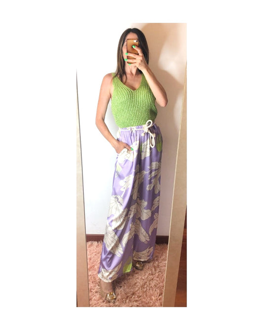 Floral palazzo trousers, LIME/LILAC!