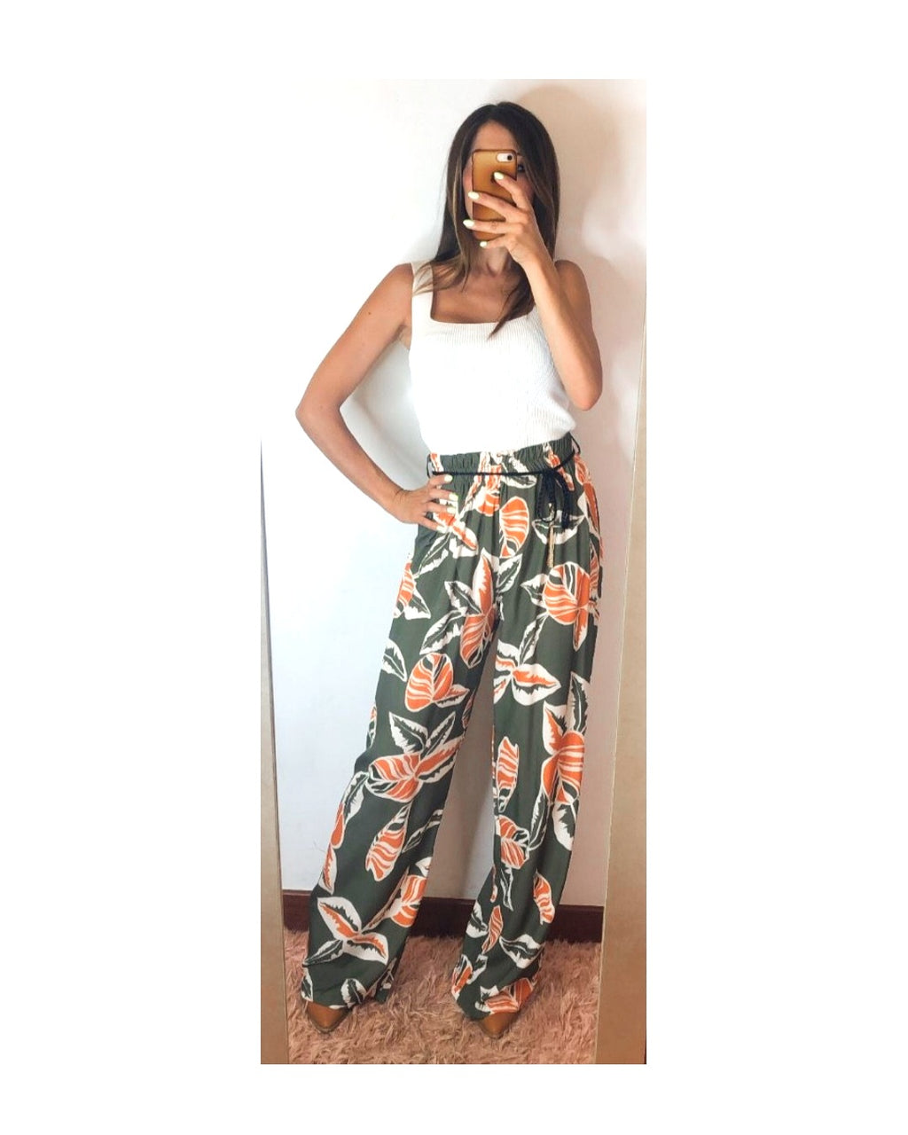 Pantapalazzo 100% viscosa, MILITARE/ARANCIO!