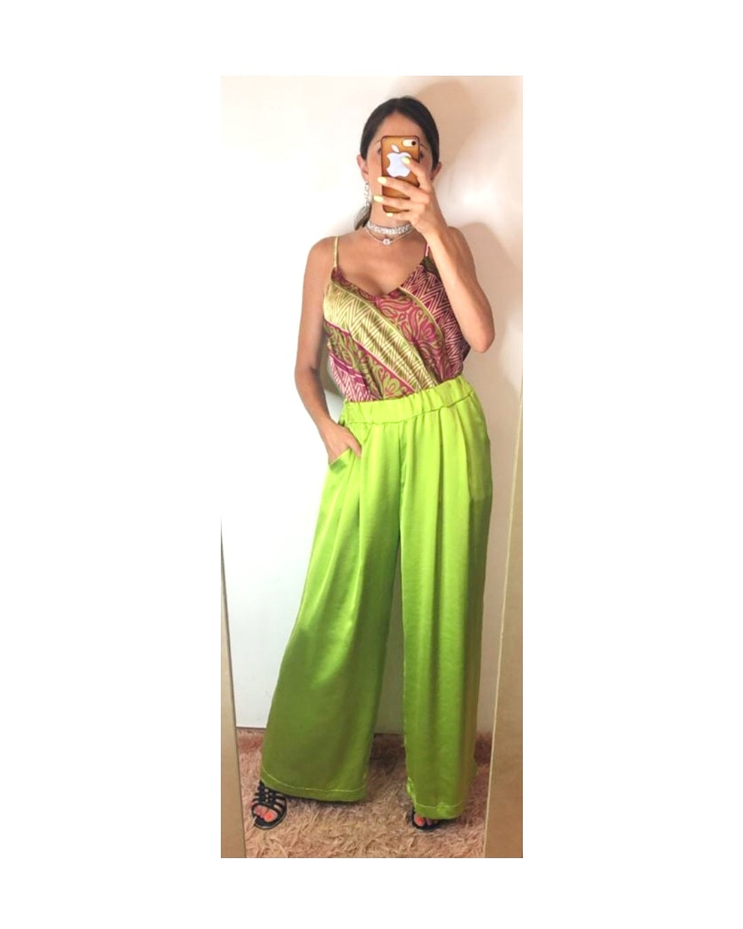 Satin palazzo pants, PISTACHIO!