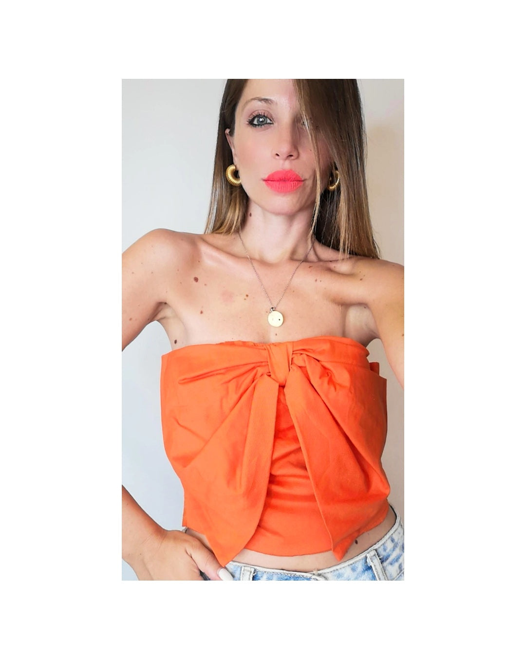 Top in cotone con spalle scoperte, MAXI FIOCCO!