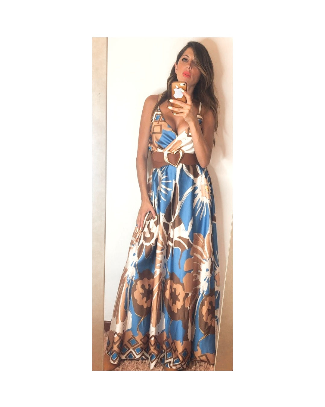 Long dress with slit, LIGHT BLUE/HAVANA FLOWERS!