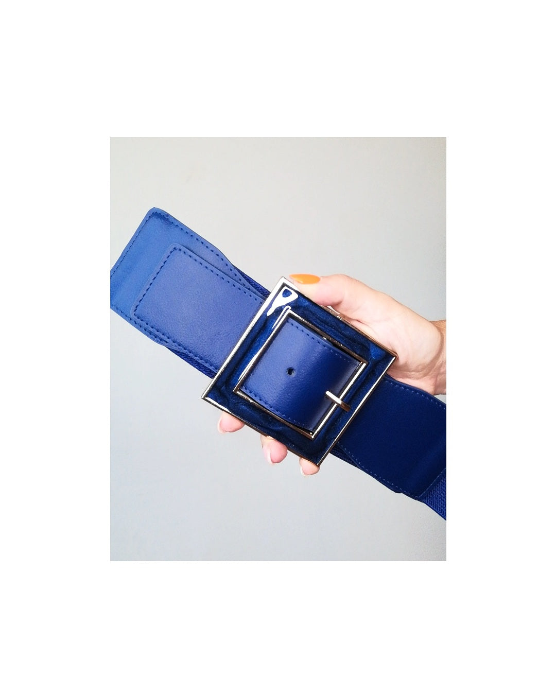 Vitrified square buckle belt, BLUE/GOLD!