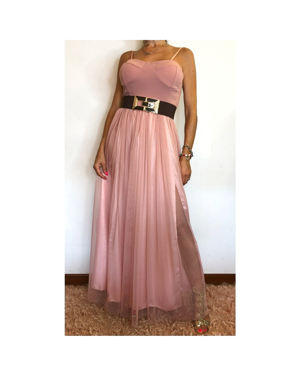 Long tulle dress, POWDER