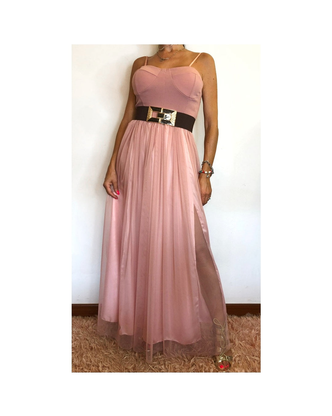 Long tulle dress, POWDER