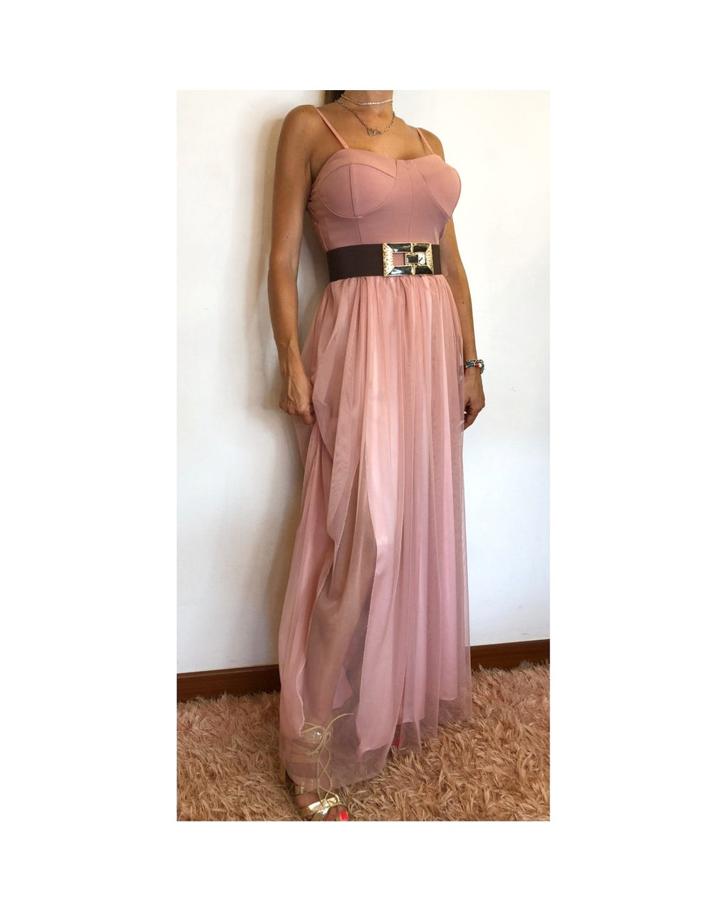 Long tulle dress, POWDER