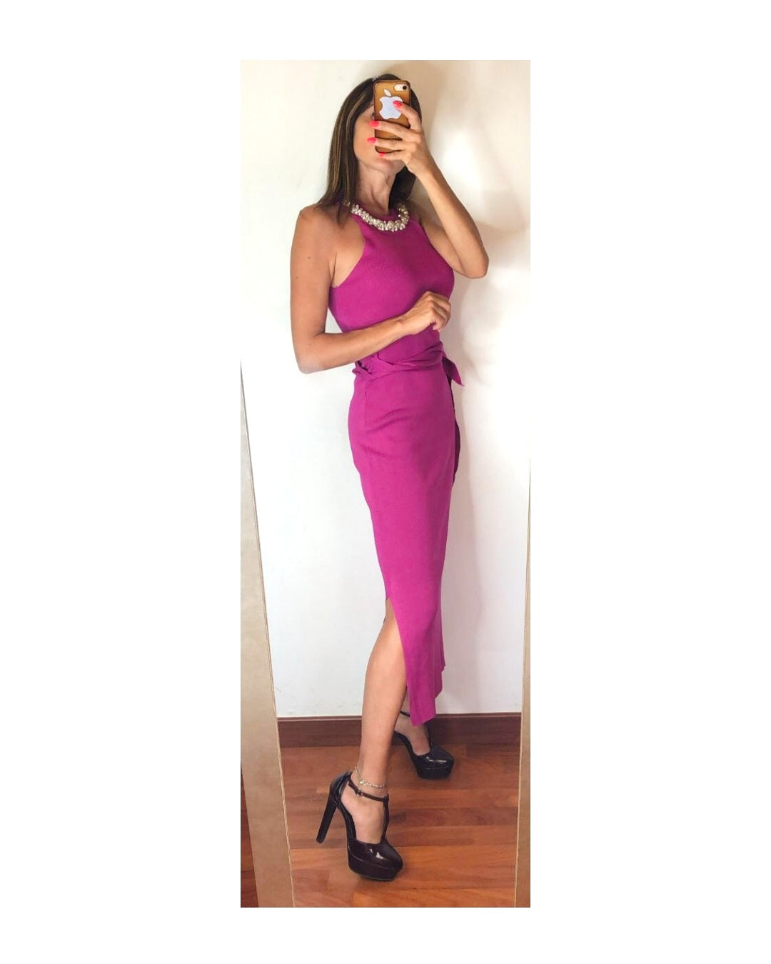 Midi sheath dress with rhinestones: BLACK or MAGENTA!