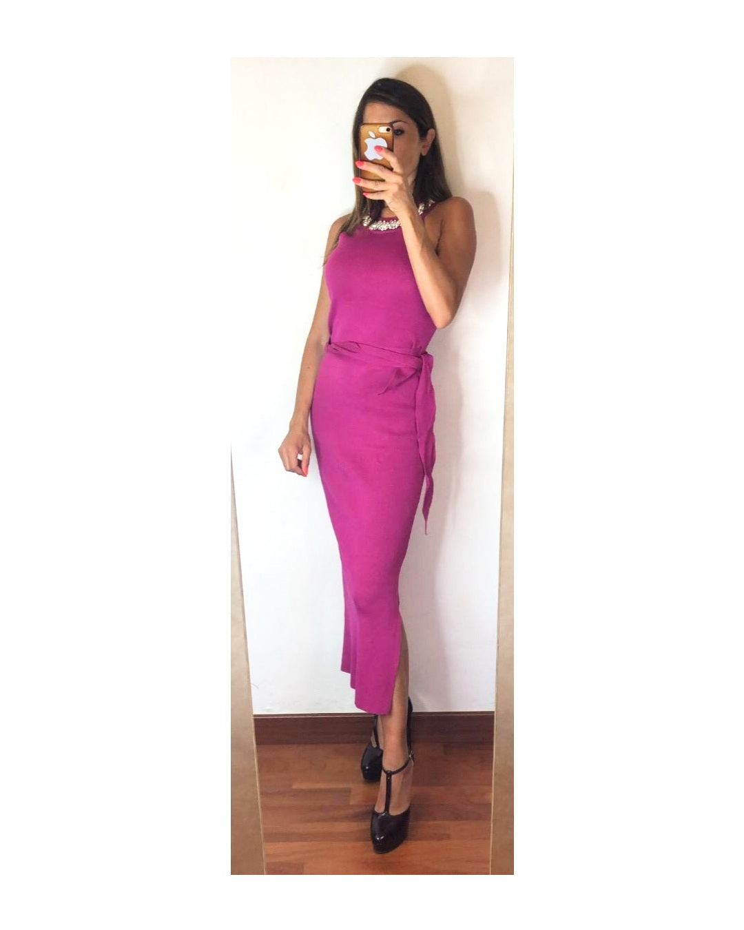Midi sheath dress with rhinestones: BLACK or MAGENTA!
