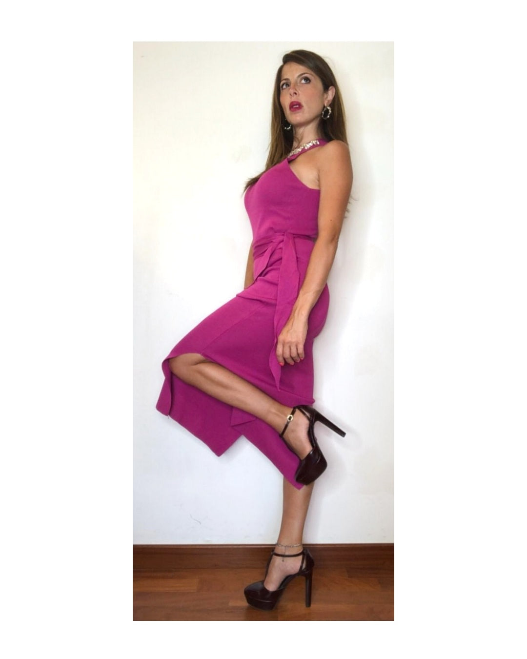 Midi sheath dress with rhinestones: BLACK or MAGENTA!