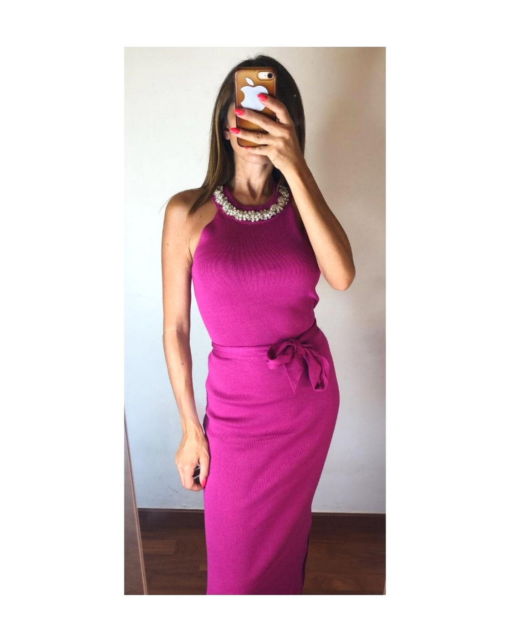 Midi sheath dress with rhinestones: BLACK or MAGENTA!
