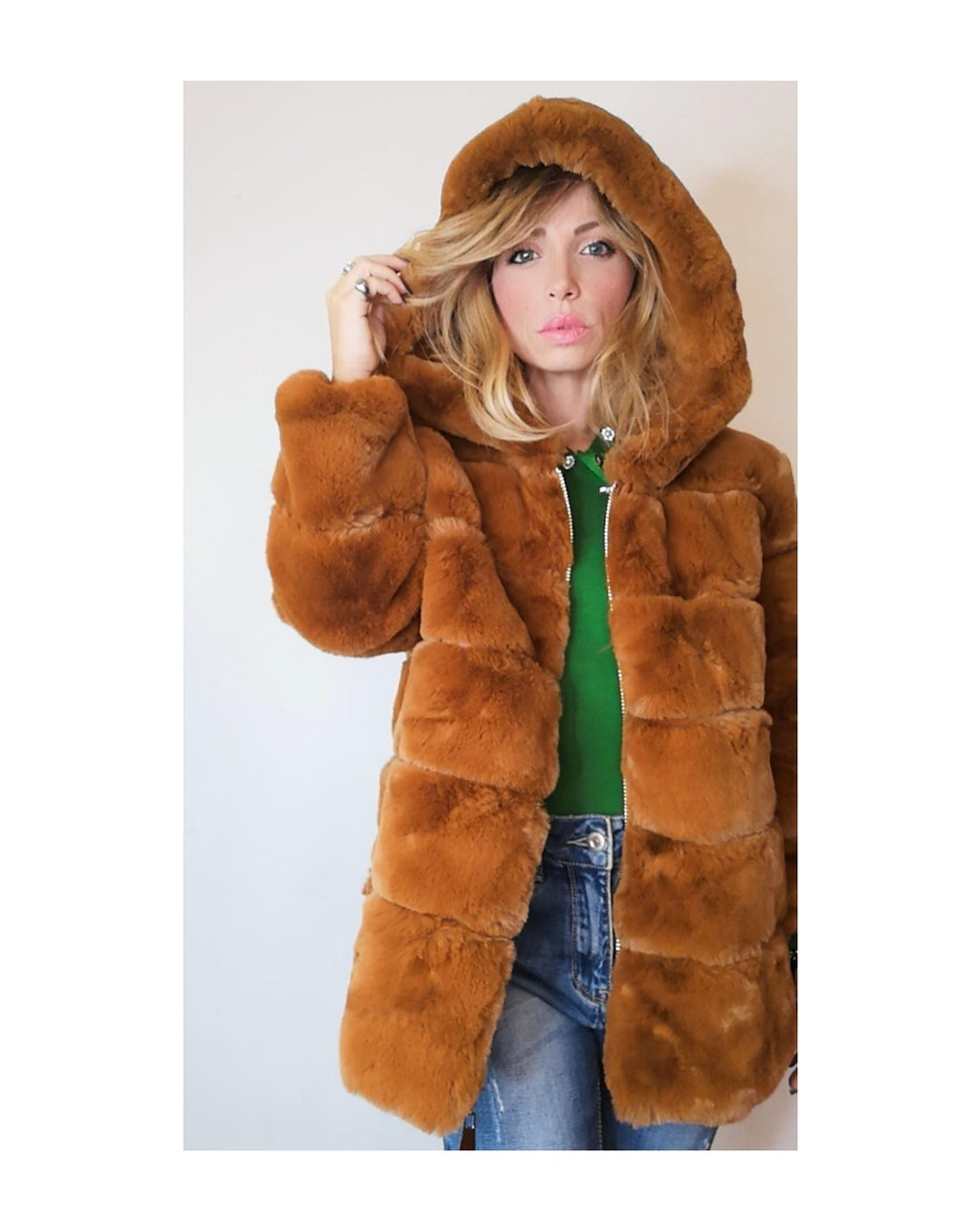 Ecofur with hood and zip, TOBACCO!