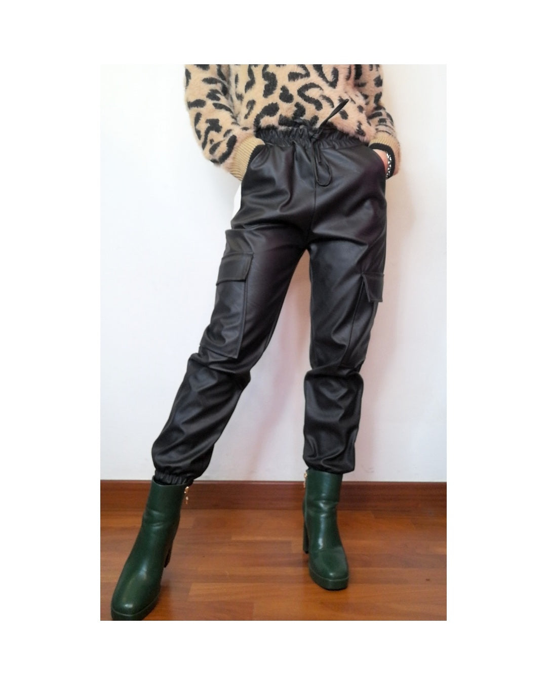 Faux leather combat trousers, BLACK!