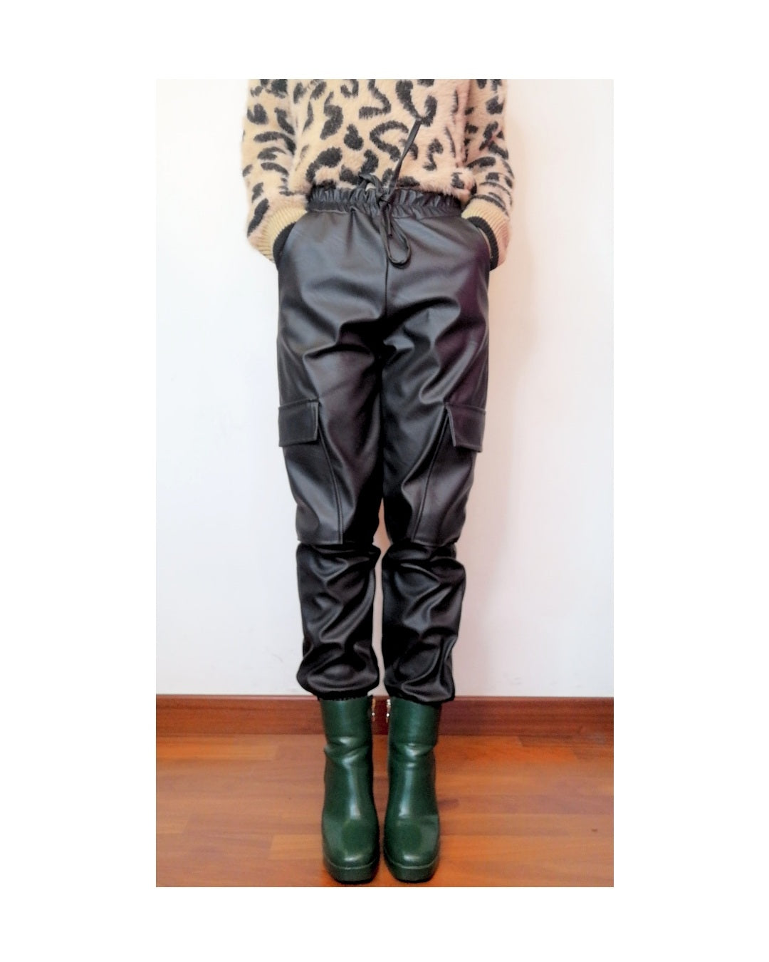 Faux leather combat trousers, BLACK!