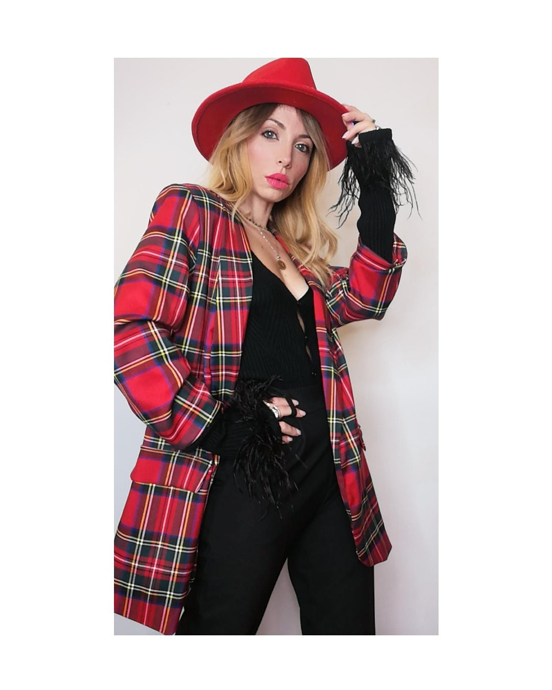 Blazer taglio maschile tartan: ROSSO!