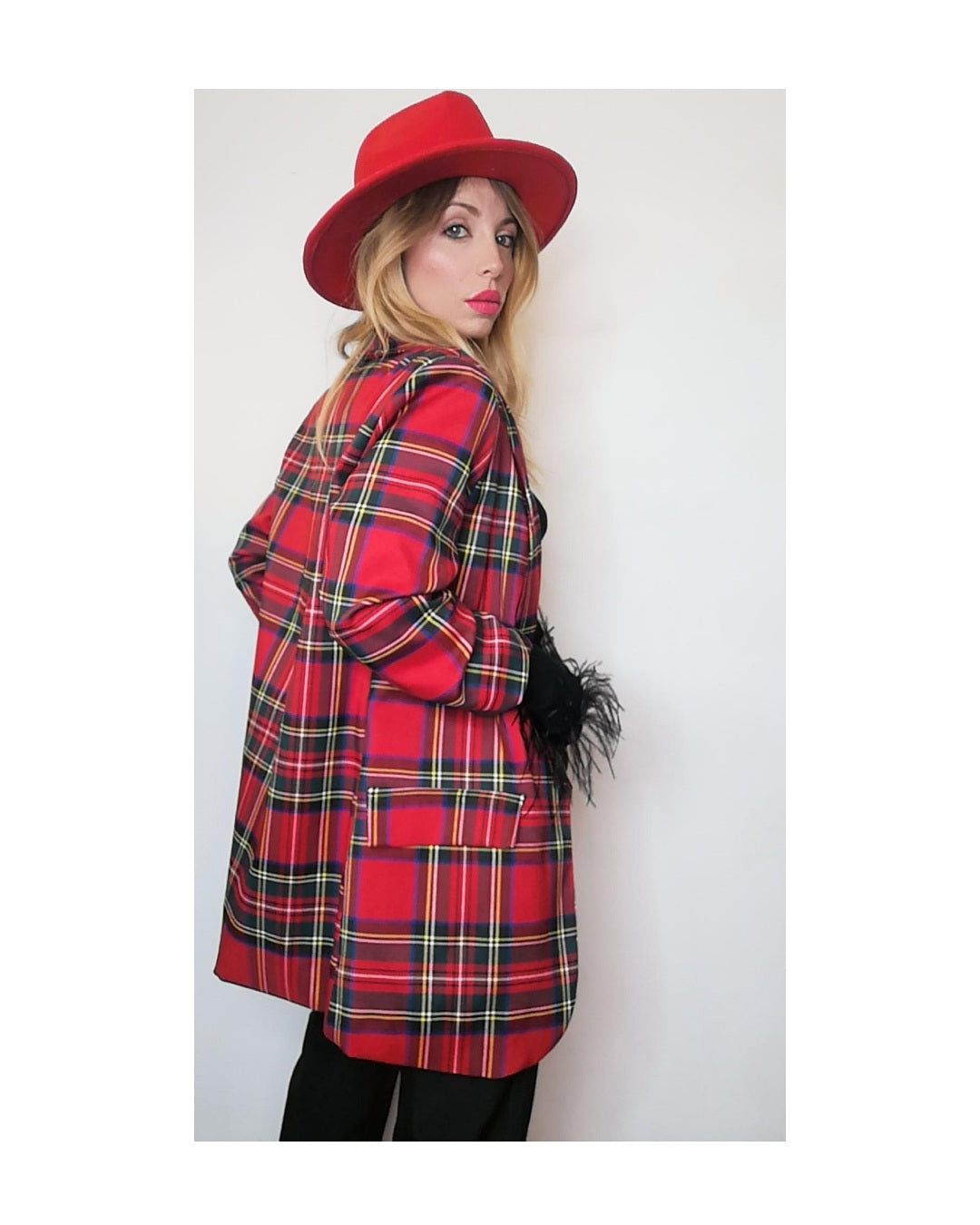 Blazer taglio maschile tartan: ROSSO!