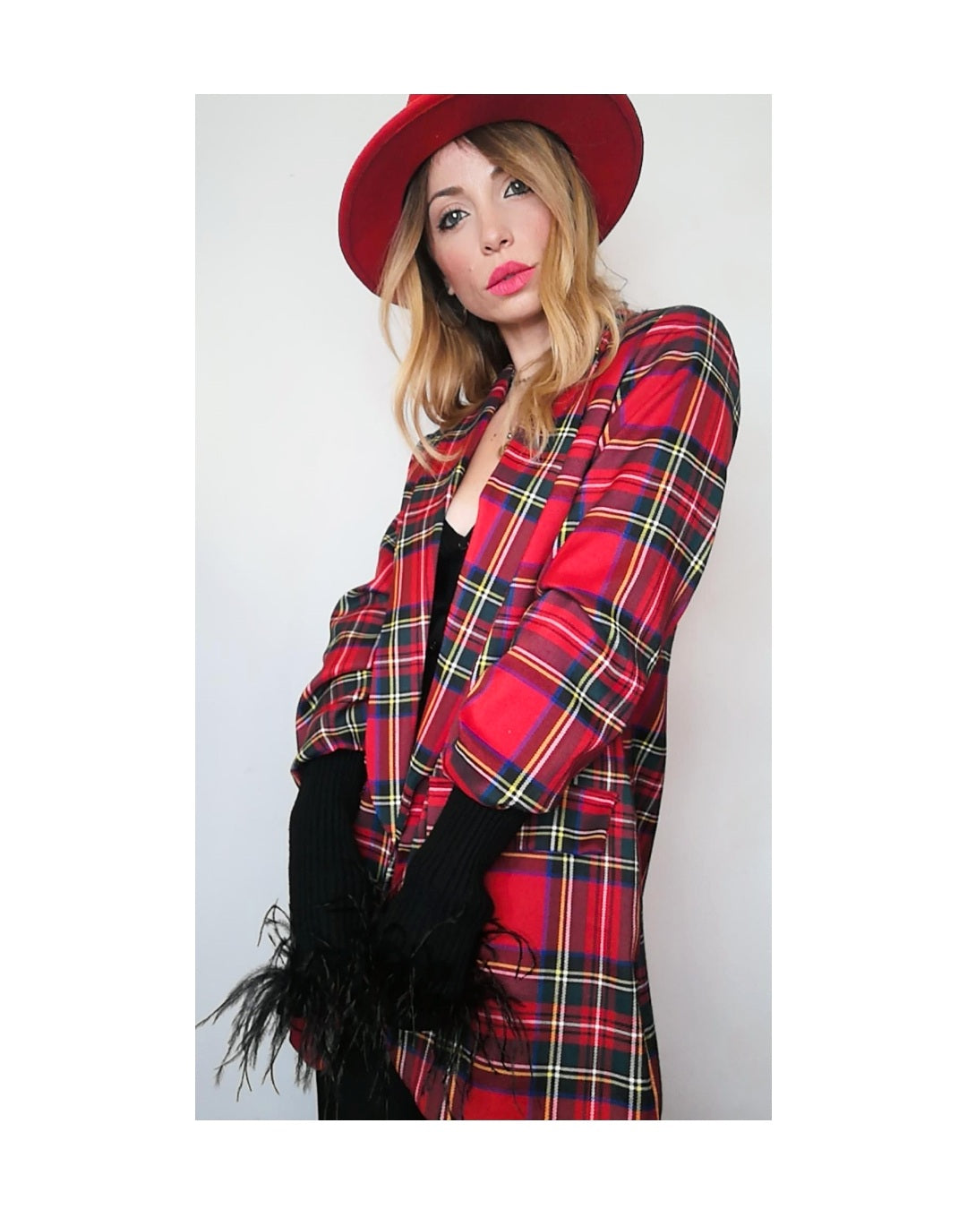 Blazer taglio maschile tartan: ROSSO!