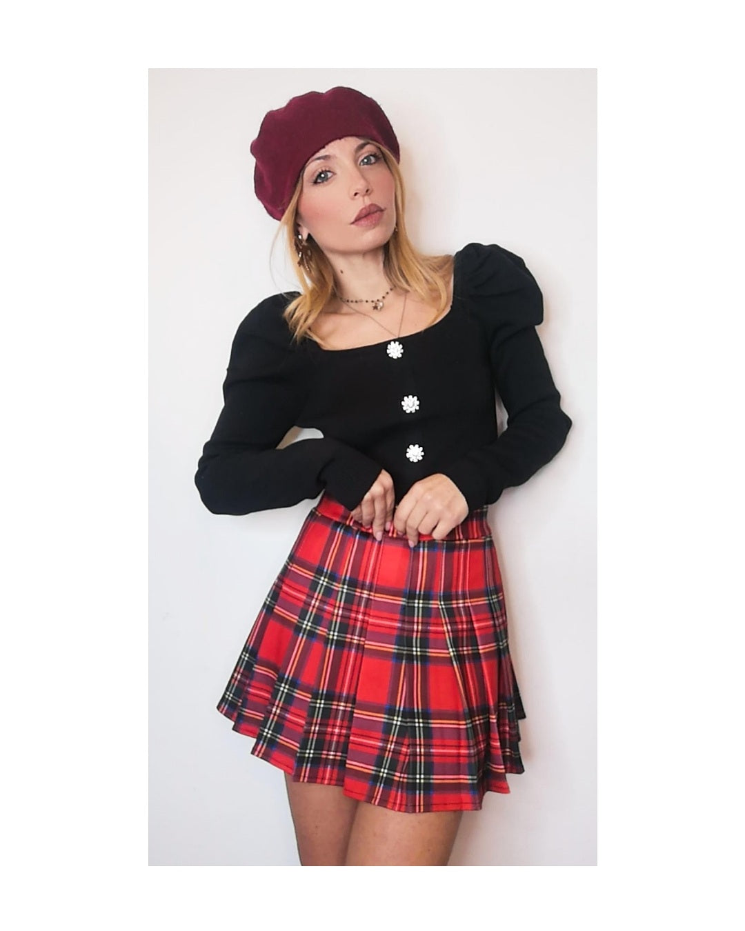 Pantagonna tartan plissettato, ROSSO!