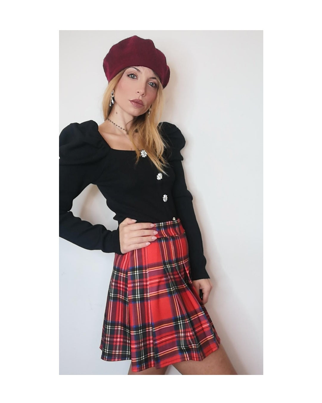 Pantagonna tartan plissettato, ROSSO!