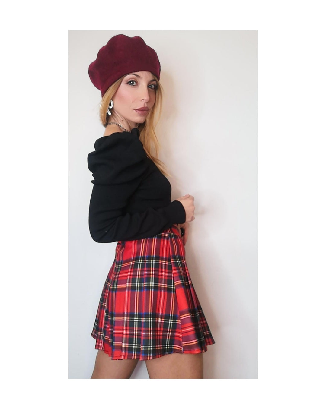 Pantagonna tartan plissettato, ROSSO!