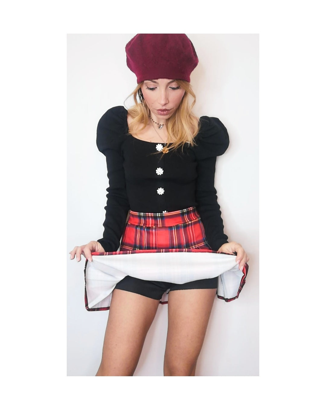 Pantagonna tartan plissettato, ROSSO!