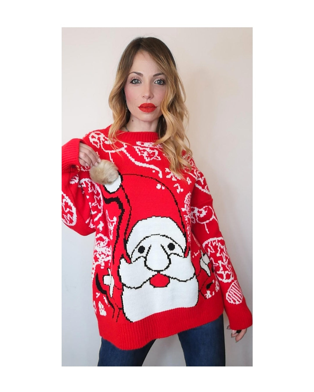 Maglione Babbo Natale con pon pon!