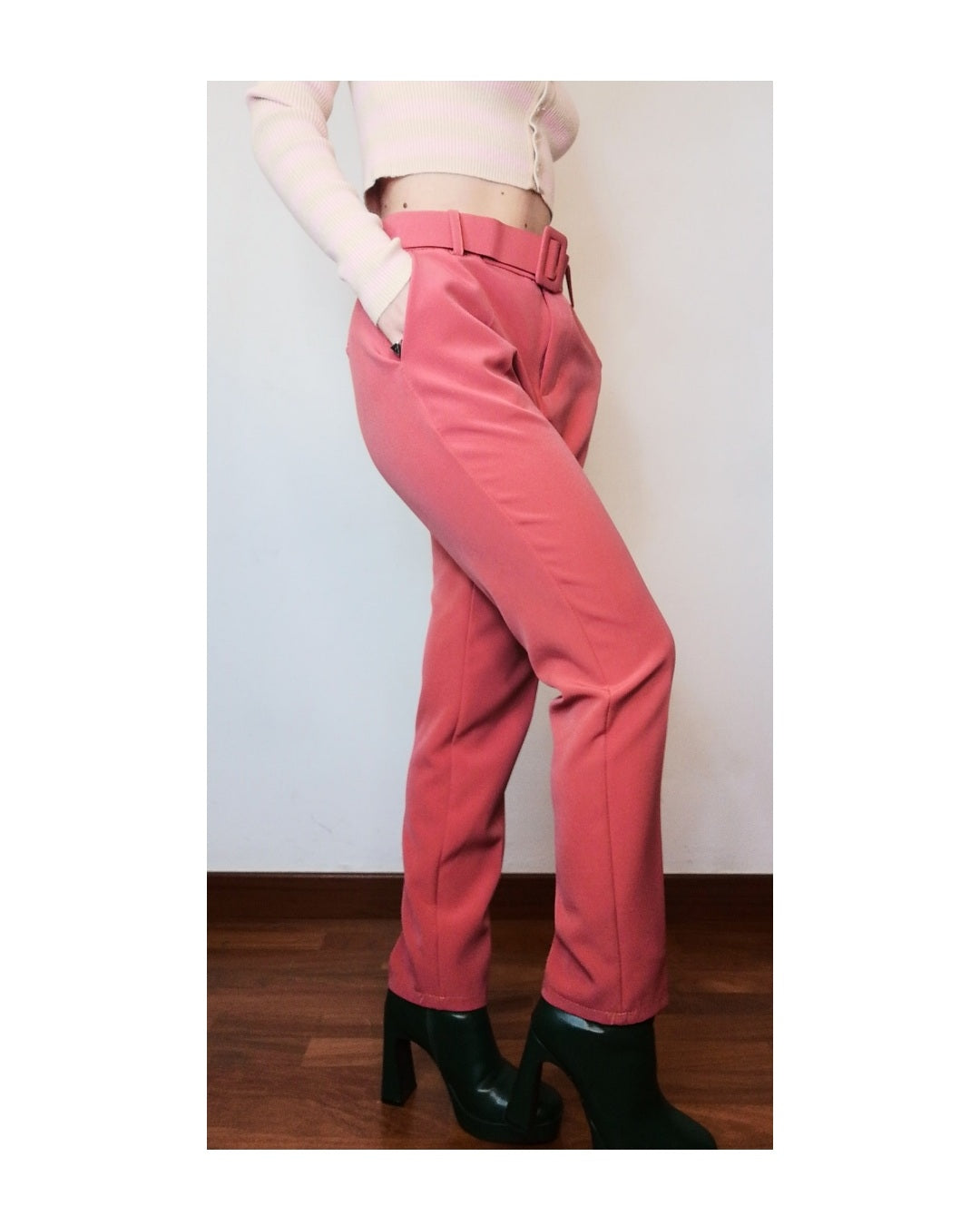 Straight trousers with belt, PEACH!