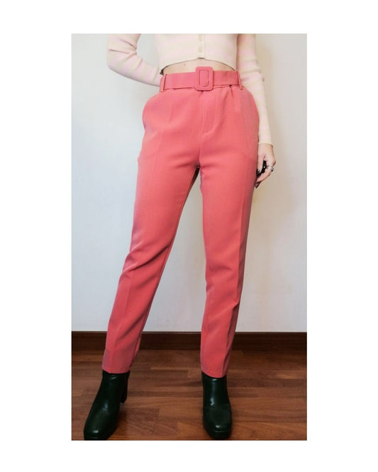 Straight trousers with belt, PEACH!