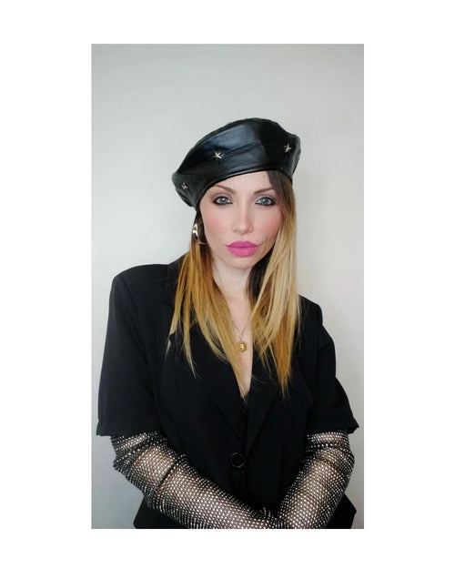 Studded faux leather beret!