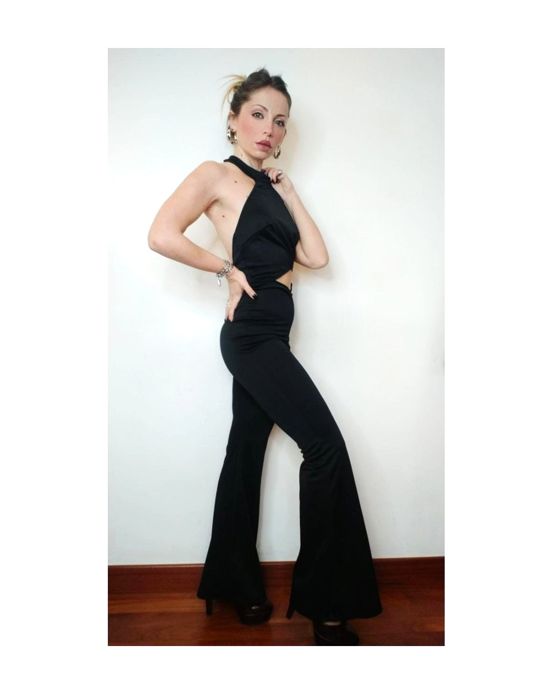 Black flared fashion jumpsuit