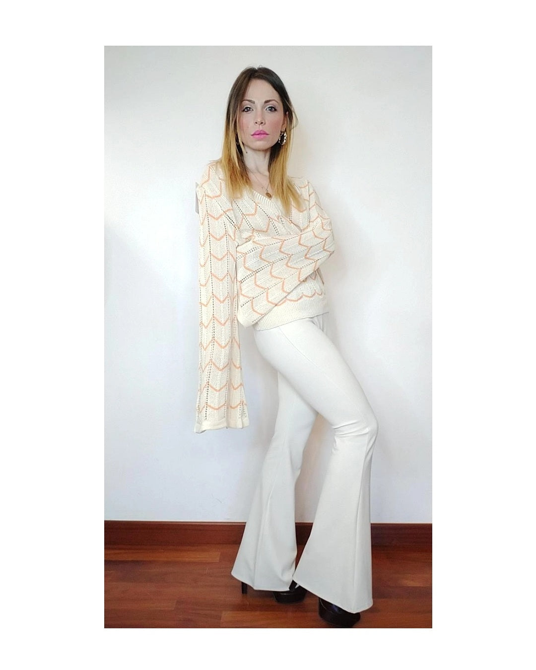 Milano stitch jersey flared trousers: BUTTER!