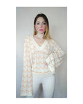 Perforated viscose/cotton blend sweater with bell sleeves!