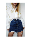 Dark wash no stretch denim mini skirt!