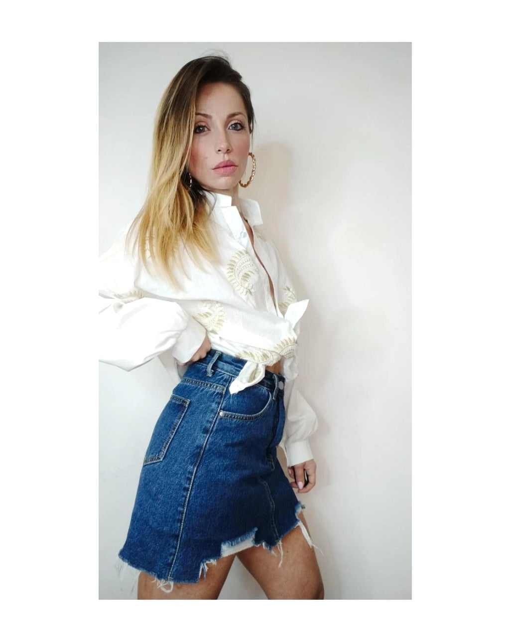Dark wash no stretch denim mini skirt!