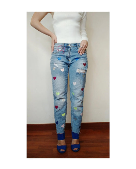 Jeans vita medio bassa con cuori colorful!