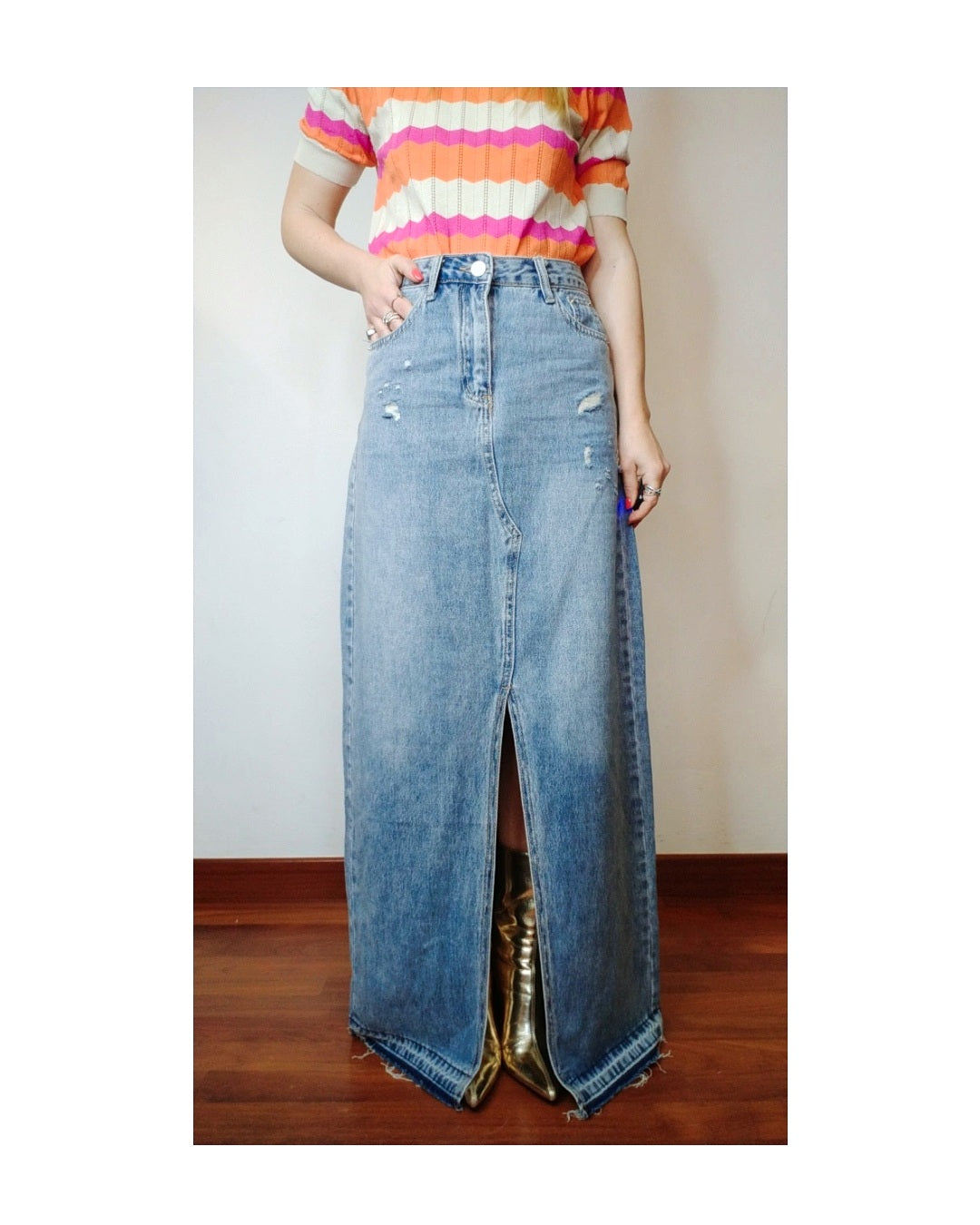 Long no-stretch denim skirt!