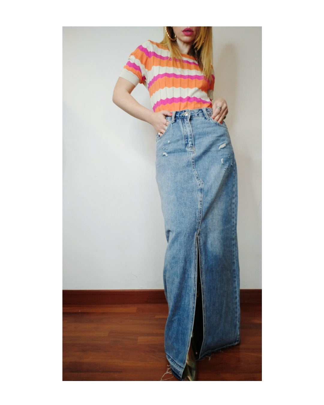 Long no-stretch denim skirt!