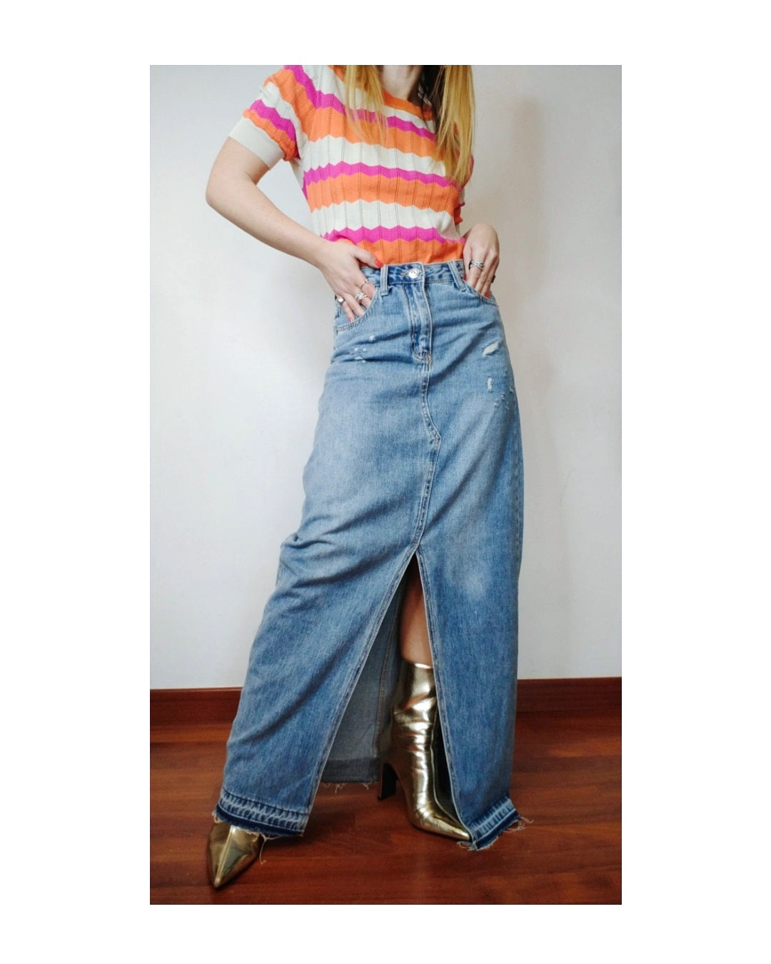 Long no-stretch denim skirt!